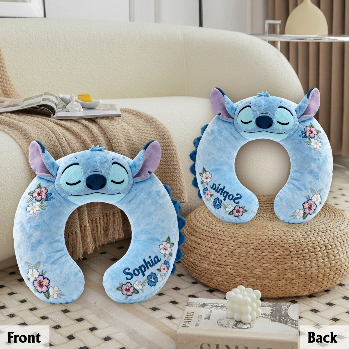 Personalized Blue Monster Travel Pillow Custom Name Gift for Kids Premium Faux Fur Pillow GradoCreations
