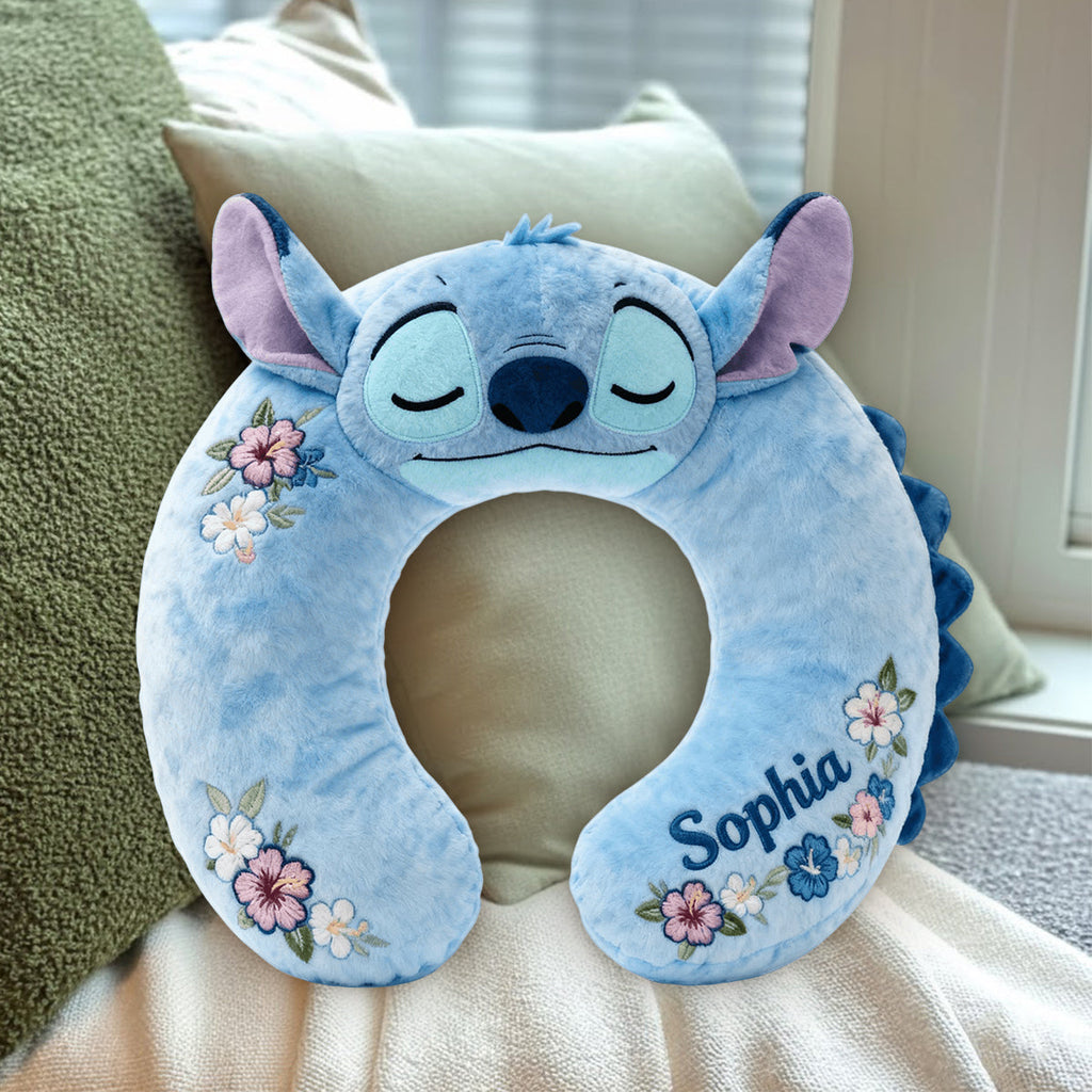 Personalized Blue Monster Travel Pillow Custom Name Gift for Kids Premium Faux Fur Pillow GradoCreations