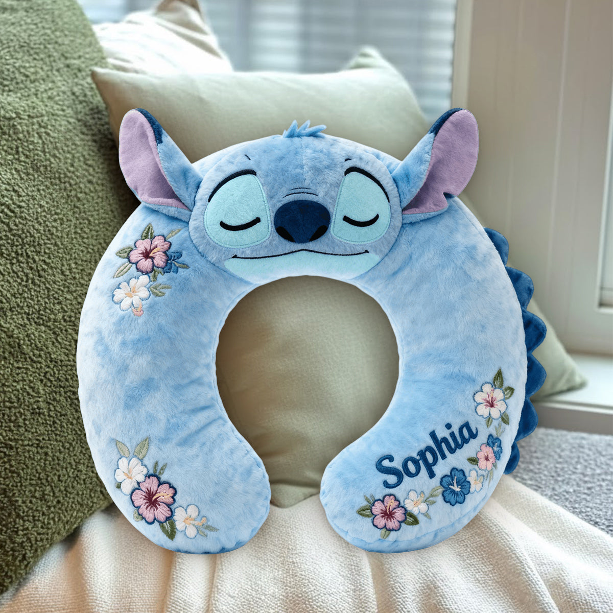 Personalized Blue Monster Travel Pillow Custom Name Gift for Kids Premium Faux Fur Pillow GradoCreations