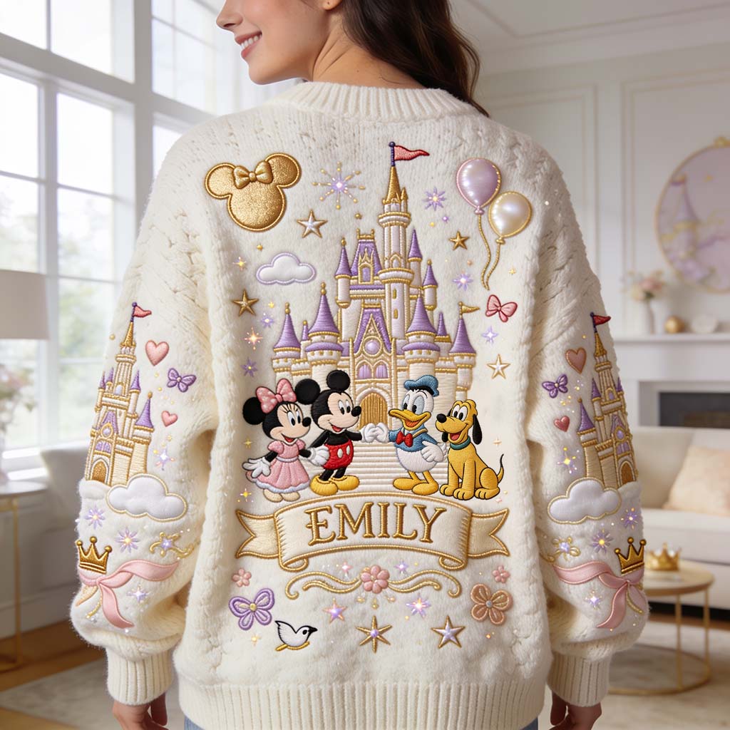 Personalized Knitted Cardigan with Magical Friends for Her Cardigan GradoCreations