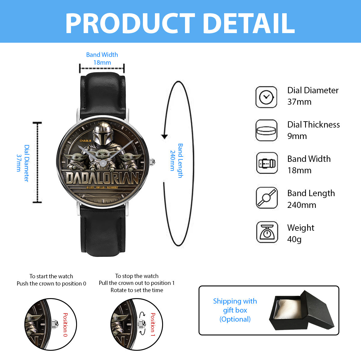 Personalized The Dadalorian Hand Watch Custom Name Gift for Dad Hand Watch GradoCreations