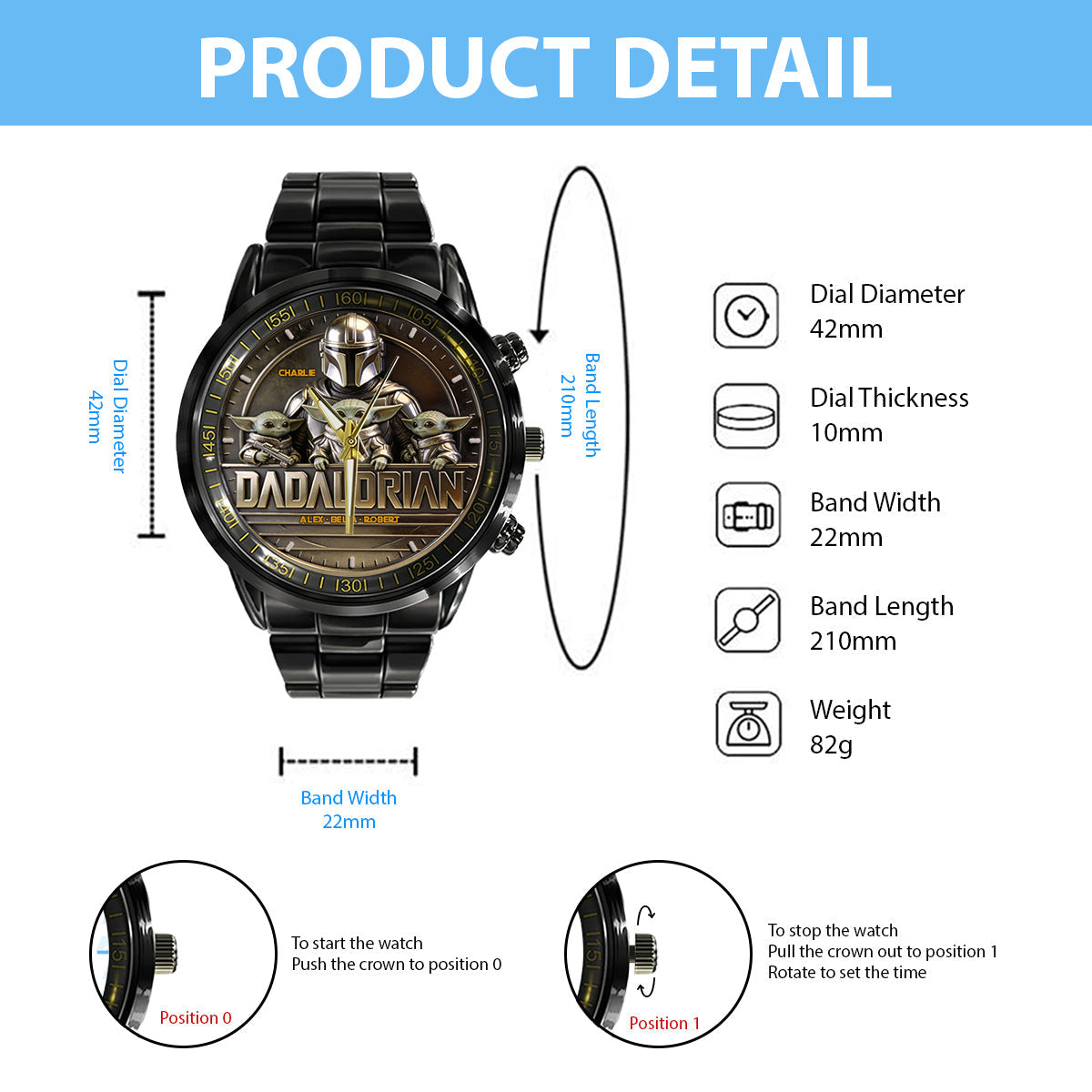 Personalized The Dadalorian Hand Watch Custom Name Gift for Dad Hand Watch GradoCreations