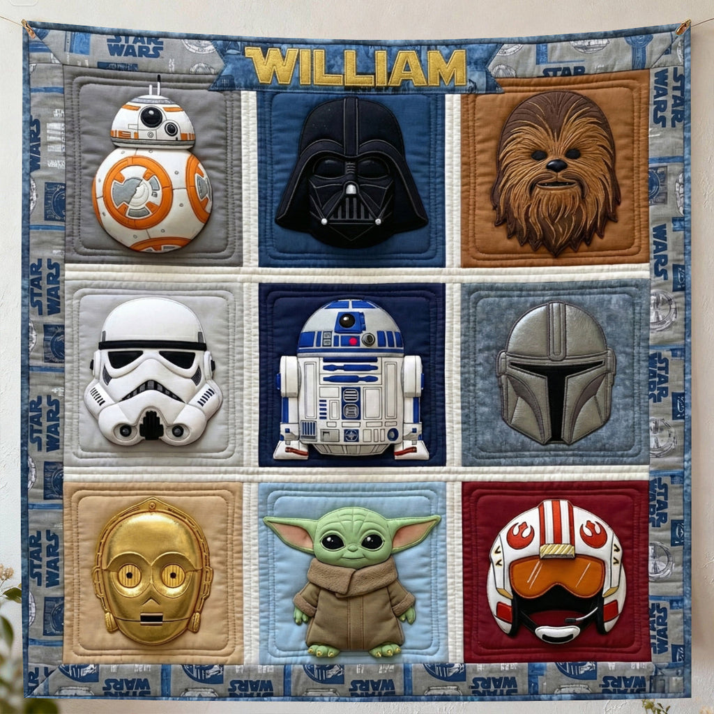 Personalized Star Wars Patchwork Blanket Custom Name Gift Blanket GradoCreations