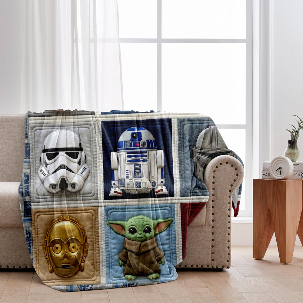 Personalized Star Wars Patchwork Blanket Custom Name Gift Blanket GradoCreations