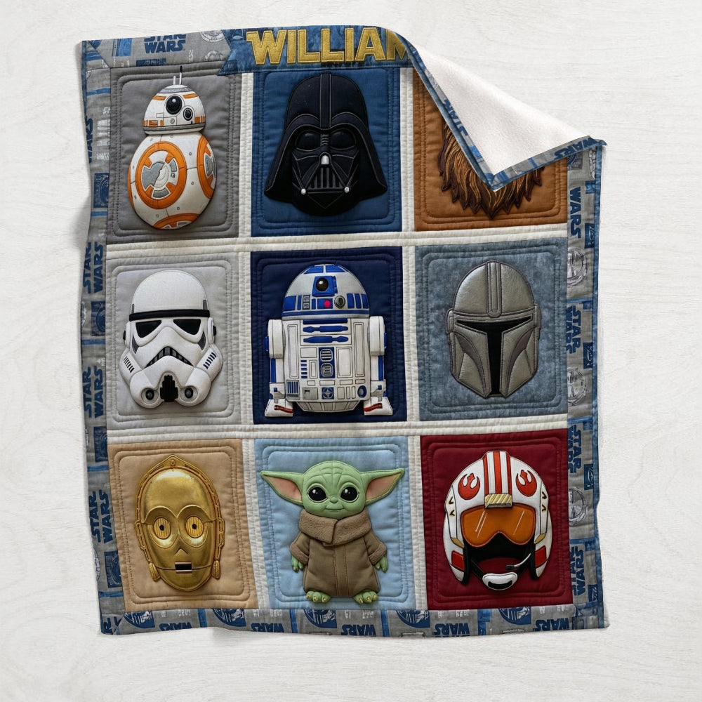 Personalized Star Wars Patchwork Blanket Custom Name Gift Blanket GradoCreations