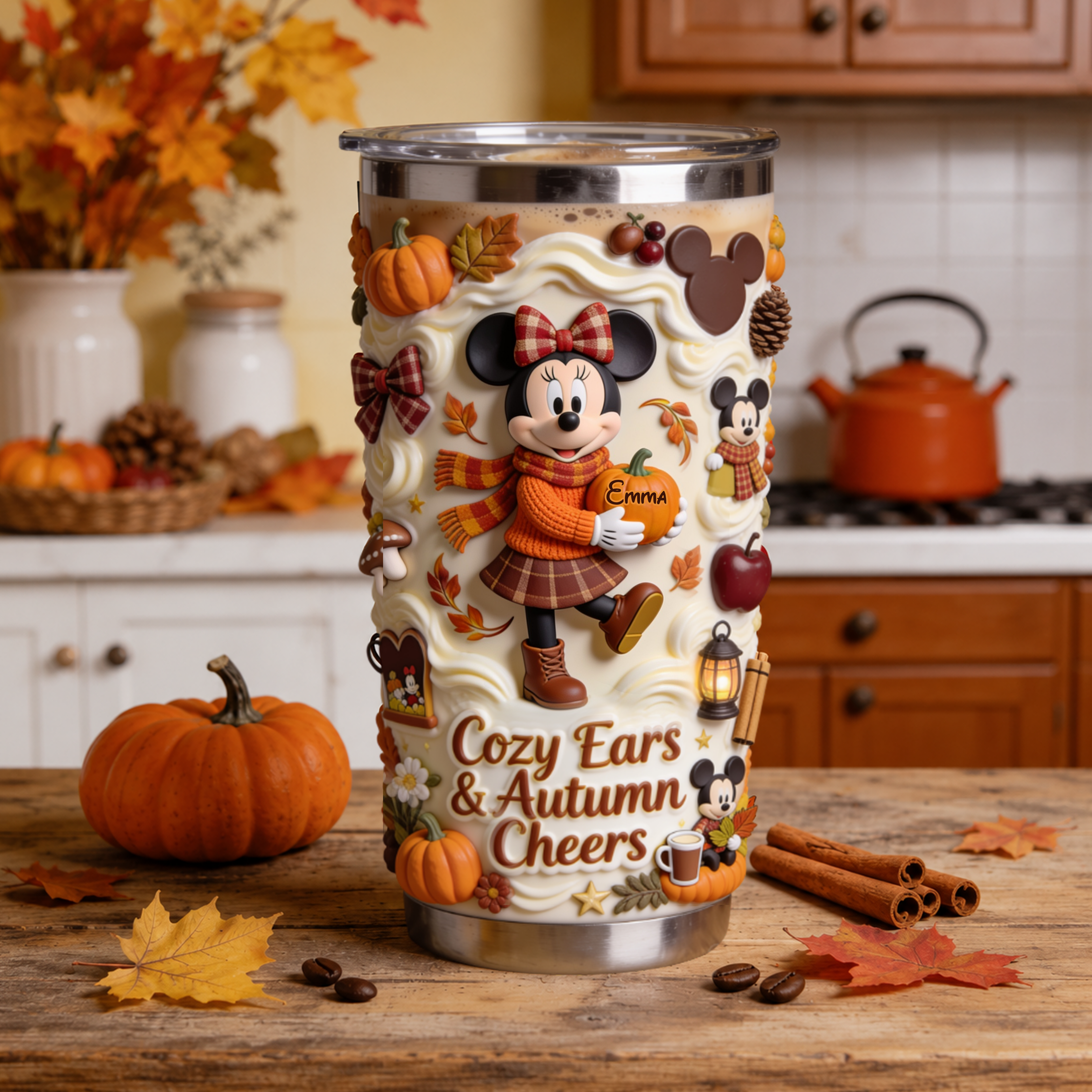 Personalized Autumn Tumbler with Minnie Mouse Design Gift for Her Tumbler GradoCreations