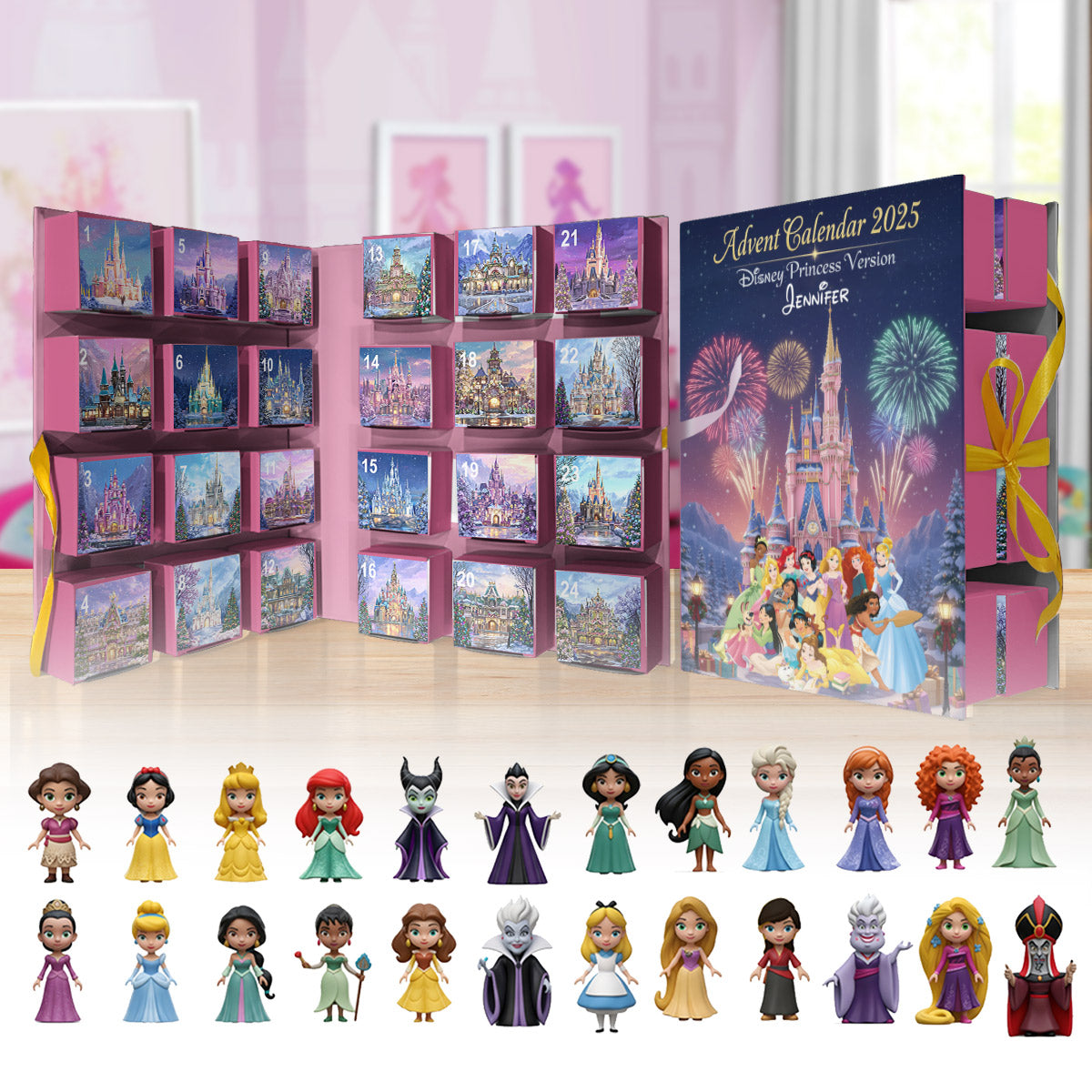 Personalized Disney Princess Advent Calendar with Ornaments Folded Advent Calendar With Ornaments GradoCreations