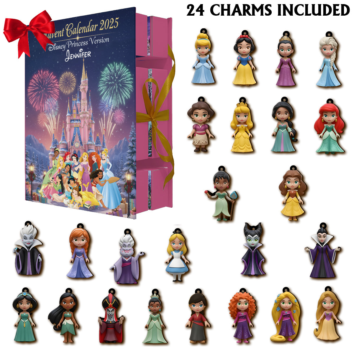 Personalized Disney Princess Advent Calendar with Ornaments Folded Advent Calendar With Ornaments GradoCreations