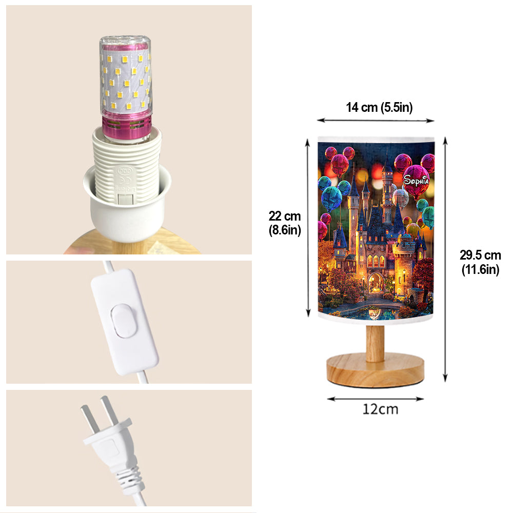 Personalized Magical Castle Mouse Table Lamp with Wood Base Gift for Kids Tableside Lamp With Wood Base GradoCreations