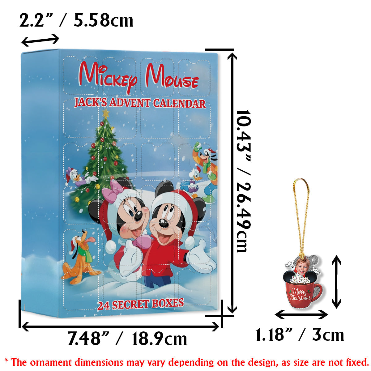 Personalized Mickey Mouse Advent Calendar with Ornaments - 24-Day Holiday Countdown Gift Advent Calendar With Ornaments GradoCreations
