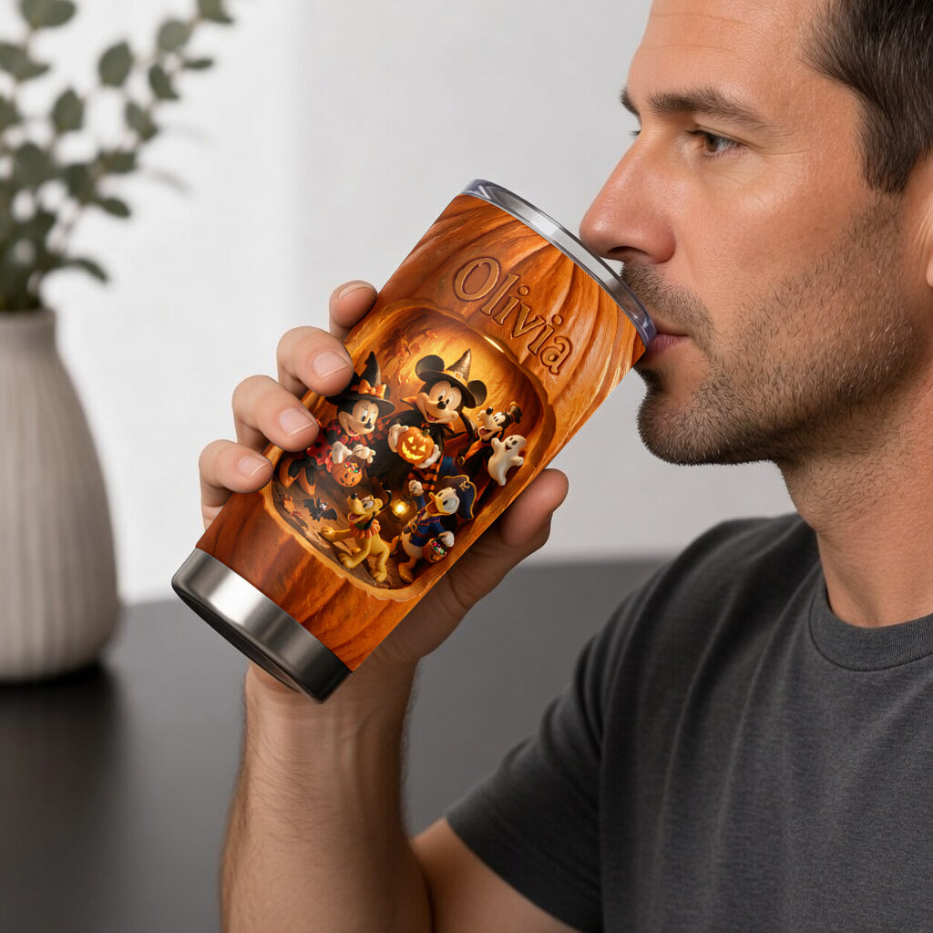 Personalized Pumpkin Tumbler with Magical Friends - Halloween Gift for Her Tumbler GradoCreations