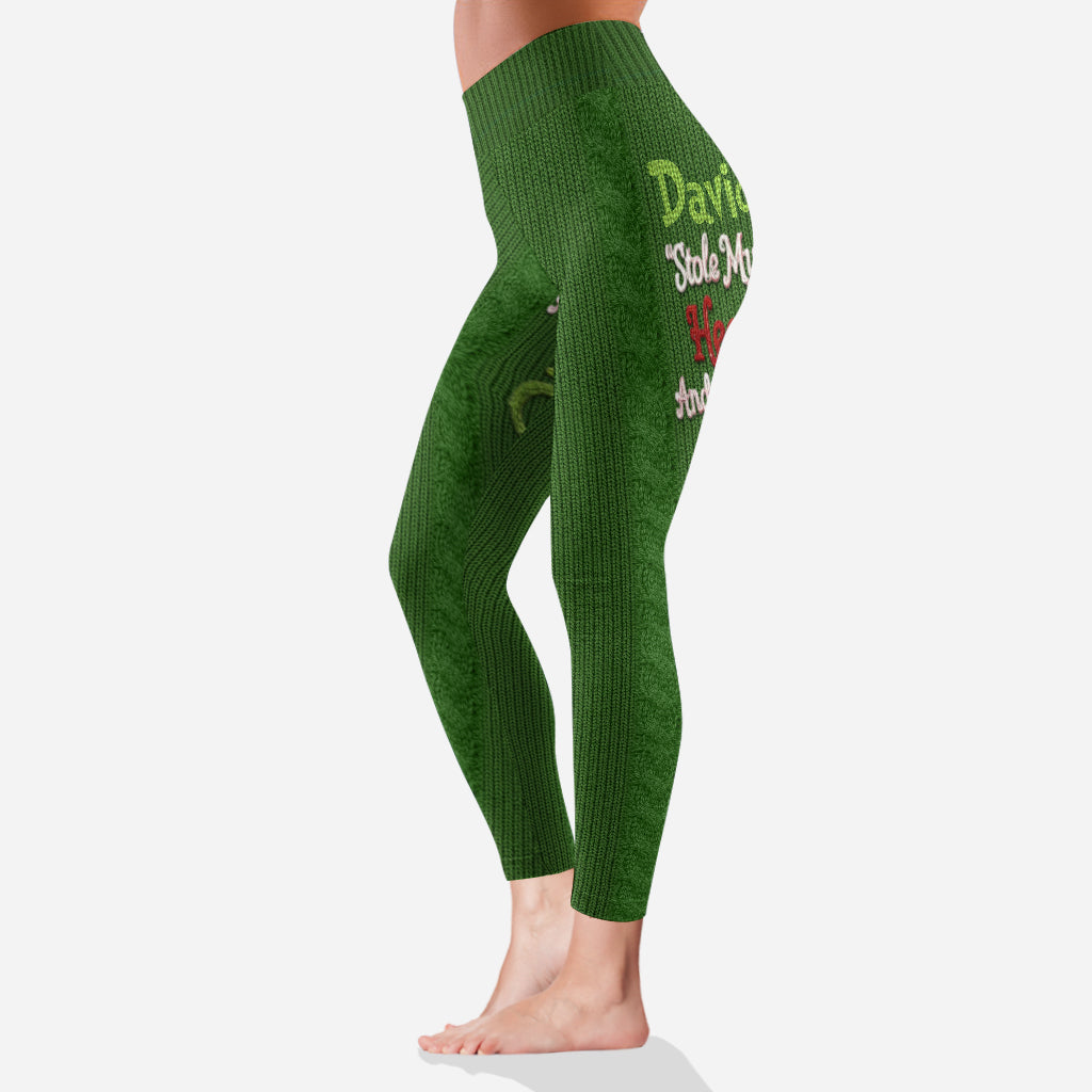 Personalized Christmas Leggings with Fun Grinch Design for Women Leggings GradoCreations