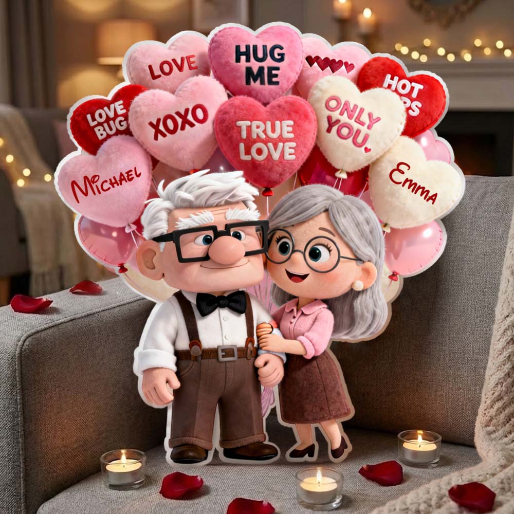 Personalized Up Movie Couple Faux Fur Pillow Unique Gift Faux Fur Shaped Pillow GradoCreations