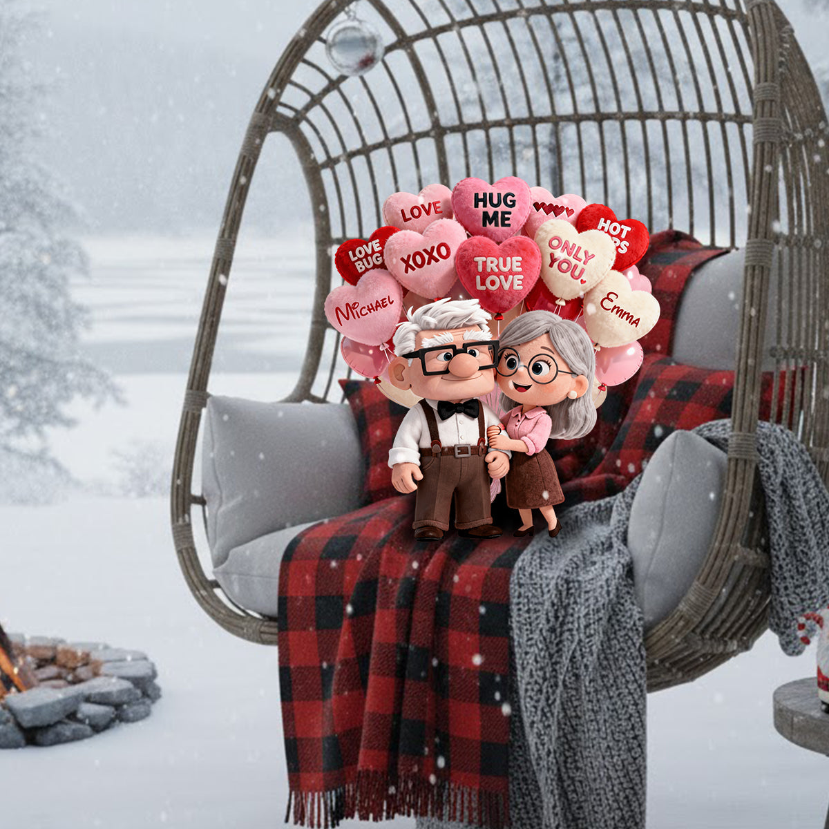 Personalized Up Movie Couple Faux Fur Pillow Unique Gift Faux Fur Shaped Pillow GradoCreations