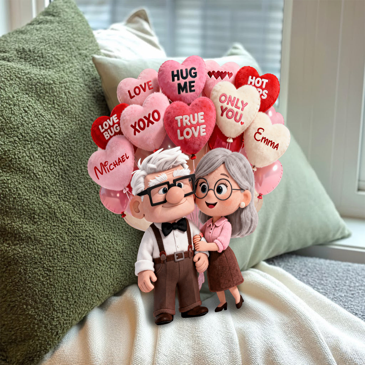 Personalized Up Movie Couple Faux Fur Pillow Unique Gift Faux Fur Shaped Pillow GradoCreations