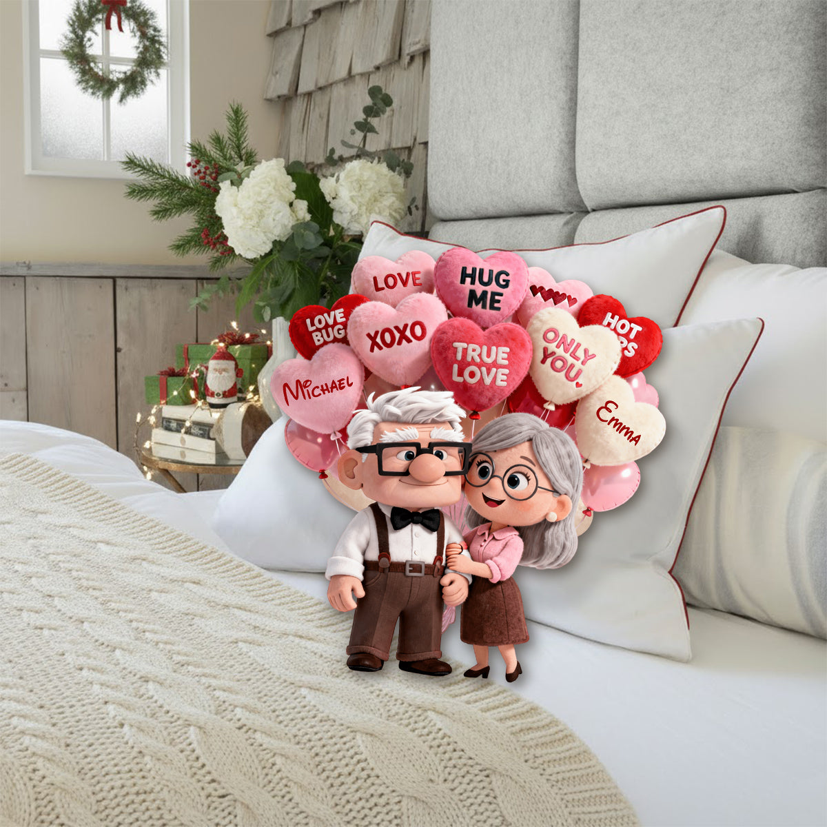 Personalized Up Movie Couple Faux Fur Pillow Unique Gift Faux Fur Shaped Pillow GradoCreations