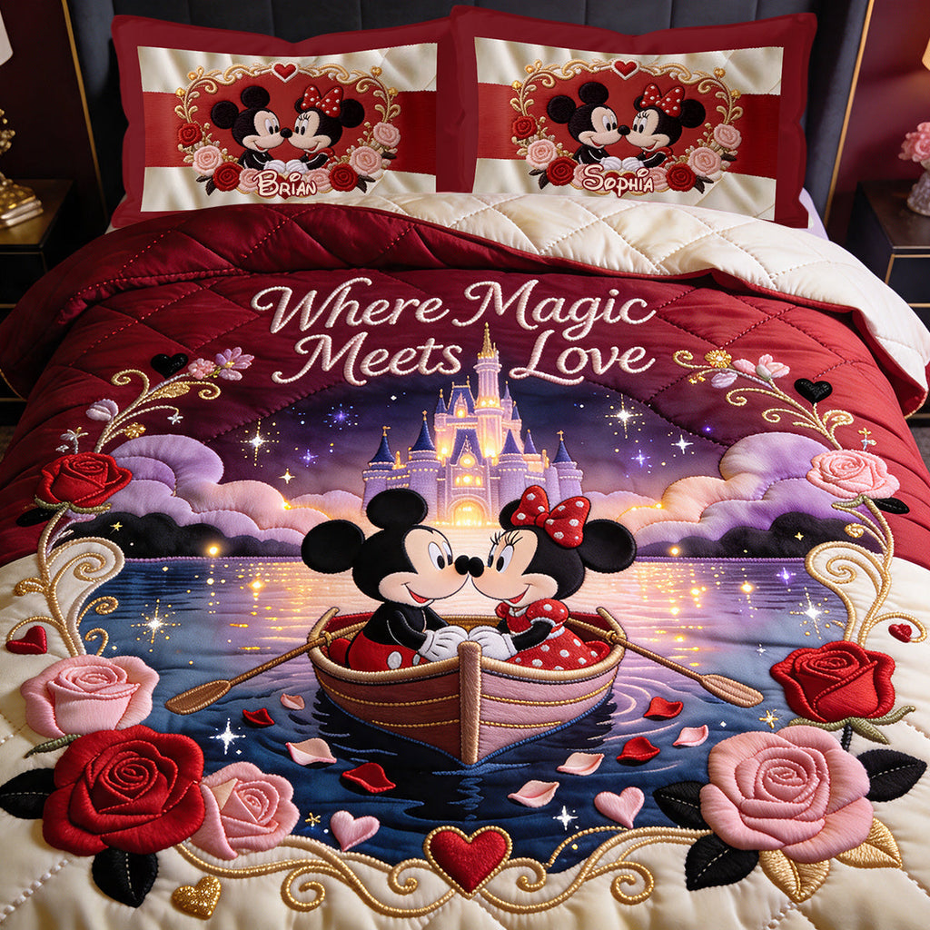 Personalized Quilted Bedding Set Mickey Mouse Love Gift for Family Quilted Bedding Set GradoCreations