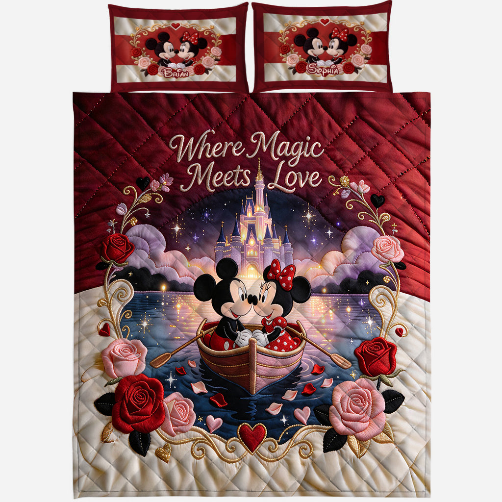Personalized Mickey Mouse Quilt Set Custom Names Gift for Couples Quilt Set GradoCreations
