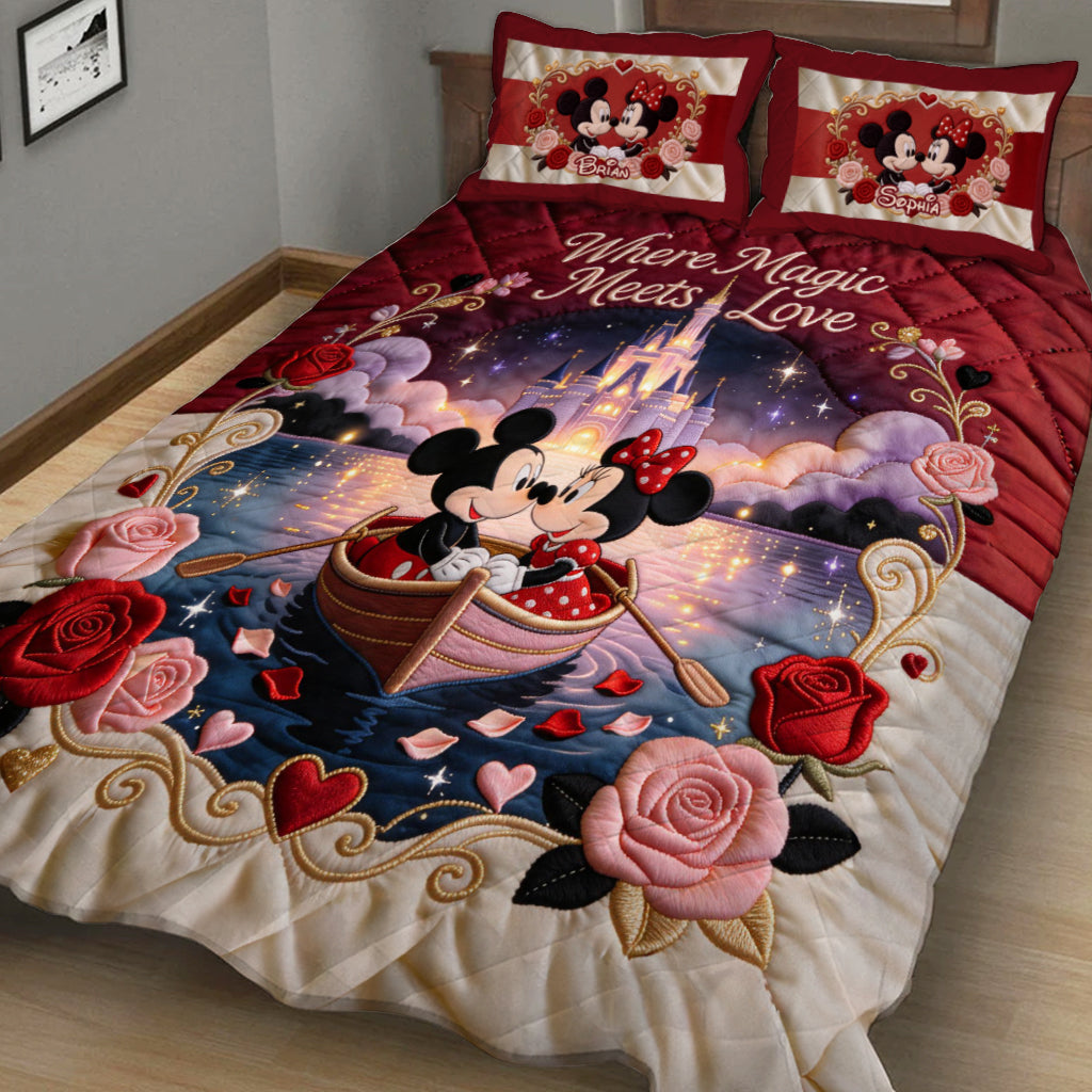 Personalized Quilted Bedding Set Mickey Mouse Love Gift for Family Quilted Bedding Set GradoCreations