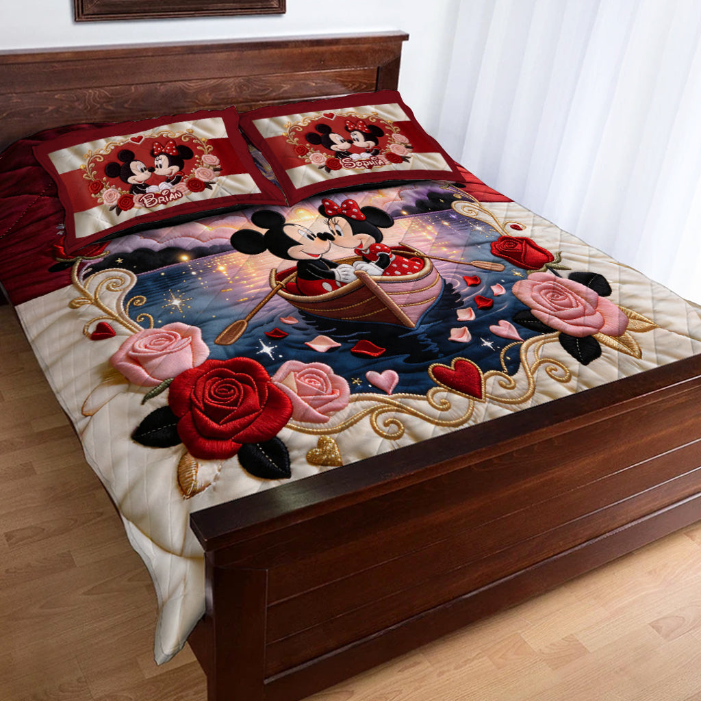 Personalized Quilted Bedding Set Mickey Mouse Love Gift for Family Quilted Bedding Set GradoCreations