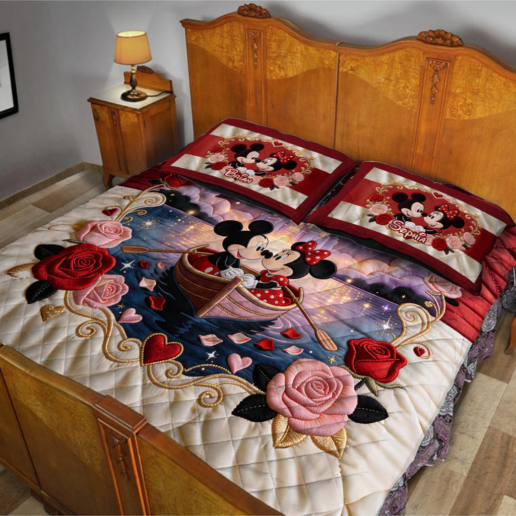 Personalized Mickey Mouse Quilt Set Custom Names Gift for Couples Quilt Set GradoCreations