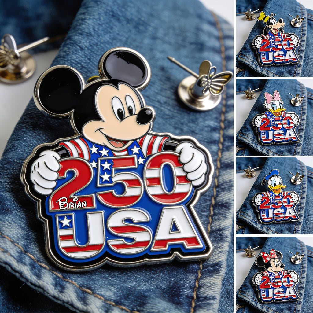 Personalized 3D Enamel Pin USA Design Custom Name Gift 3D Embossed Enamel Pin GradoCreations