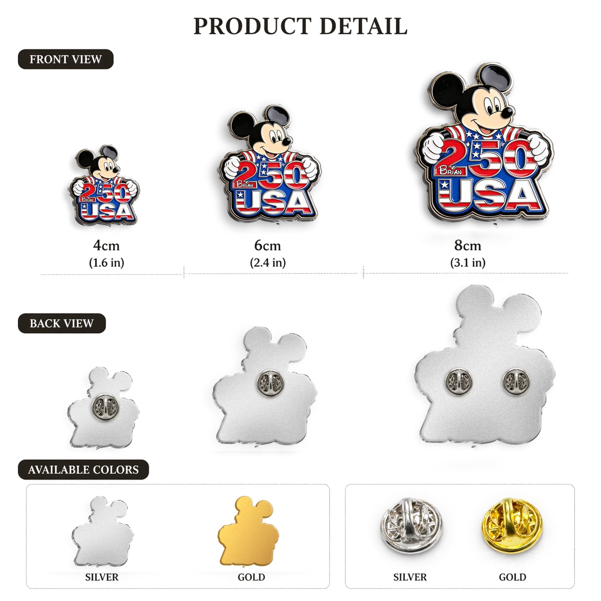 Personalized 3D Enamel Pin USA Design Custom Name Gift 3D Embossed Enamel Pin GradoCreations
