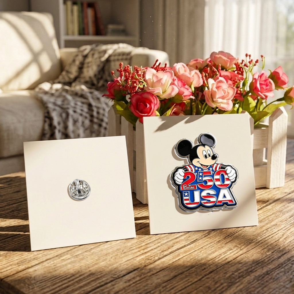 Personalized 3D Enamel Pin USA Design Custom Name Gift 3D Embossed Enamel Pin GradoCreations