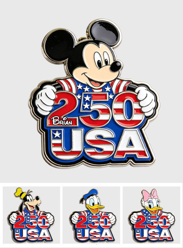Personalized 3D Enamel Pin USA Design Custom Name Gift 3D Embossed Enamel Pin GradoCreations