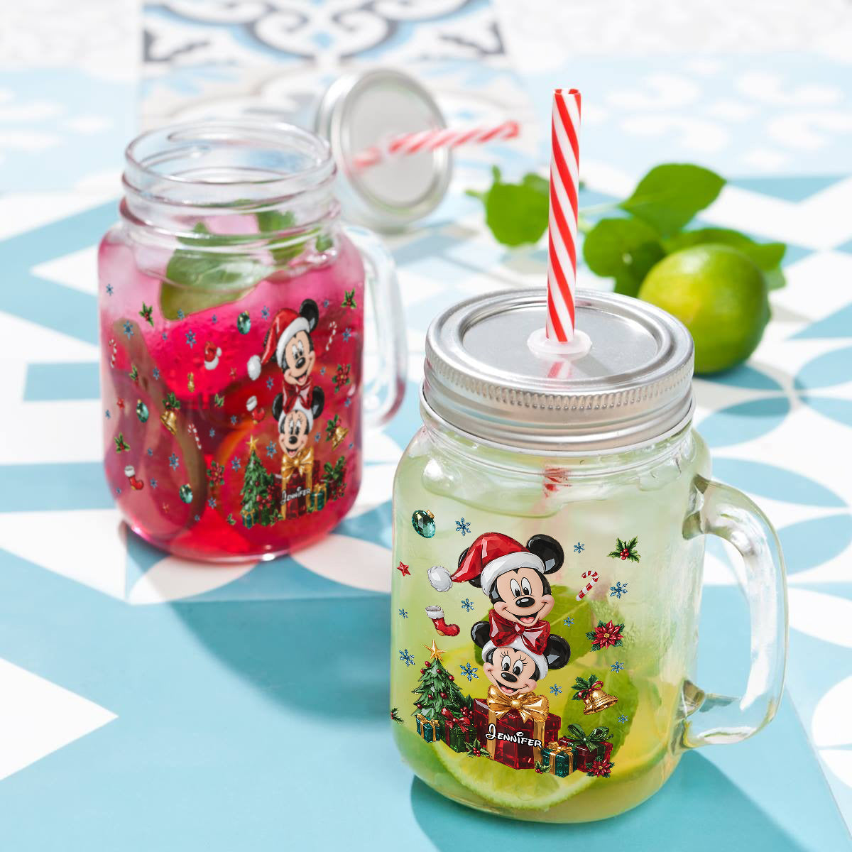 Personalized Merry Christmas Mason Jar Cup with Lid and Straw Mason Jar Cup GradoCreations