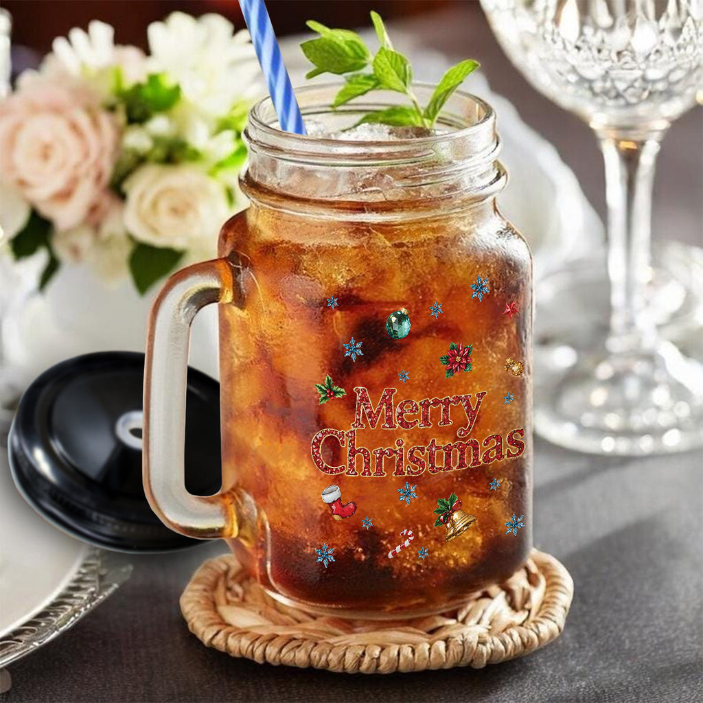 Personalized Merry Christmas Mason Jar Cup with Lid and Straw Mason Jar Cup GradoCreations