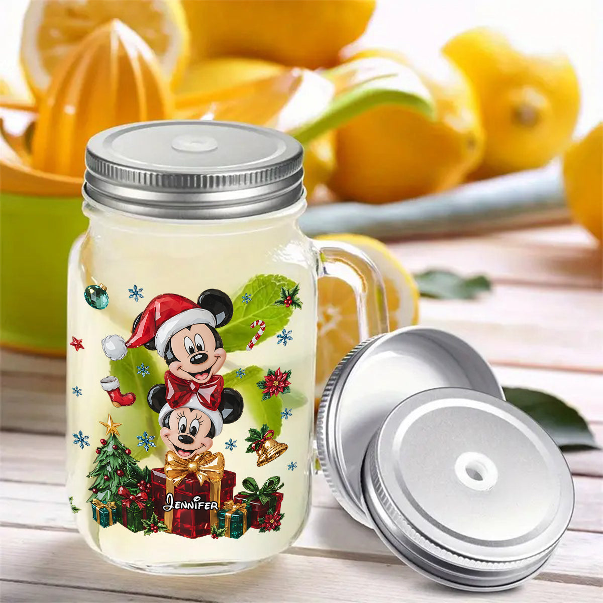 Personalized Merry Christmas Mason Jar Cup with Lid and Straw Mason Jar Cup GradoCreations