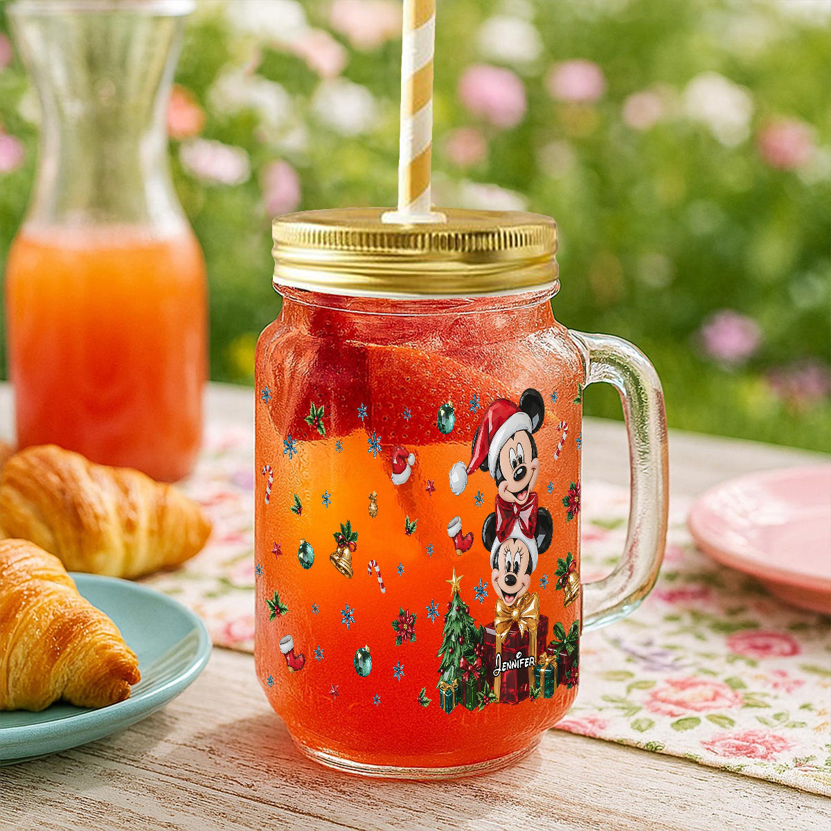 Personalized Merry Christmas Mason Jar Cup with Lid and Straw Mason Jar Cup GradoCreations