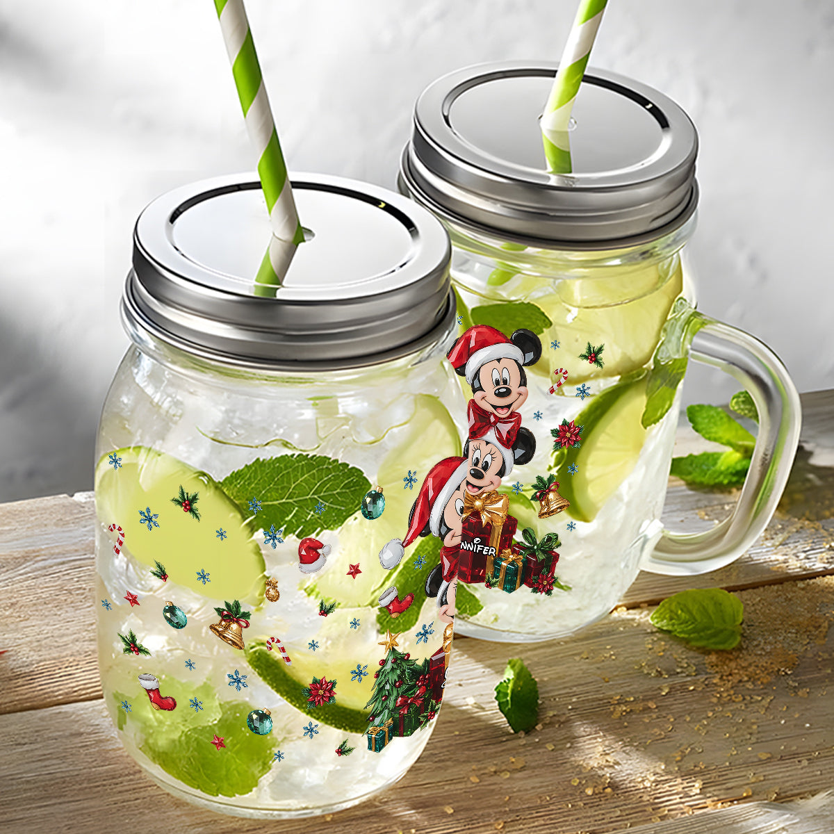 Personalized Merry Christmas Mason Jar Cup with Lid and Straw Mason Jar Cup GradoCreations