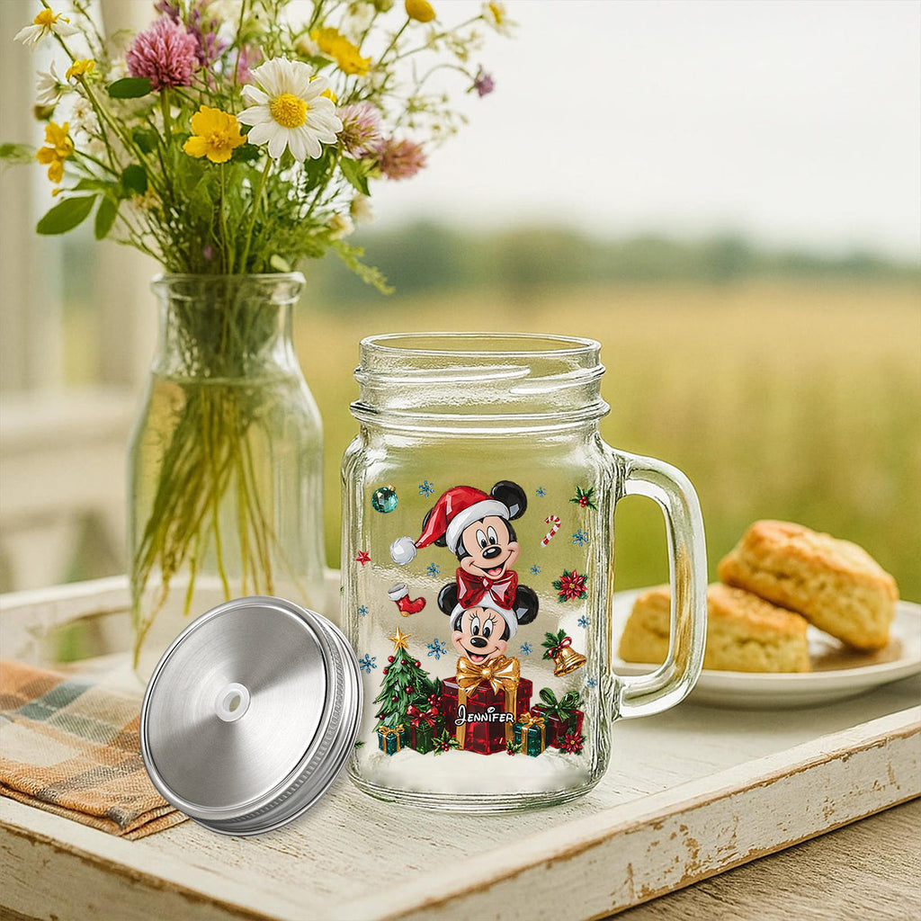 Personalized Merry Christmas Mason Jar Cup with Lid and Straw Mason Jar Cup GradoCreations