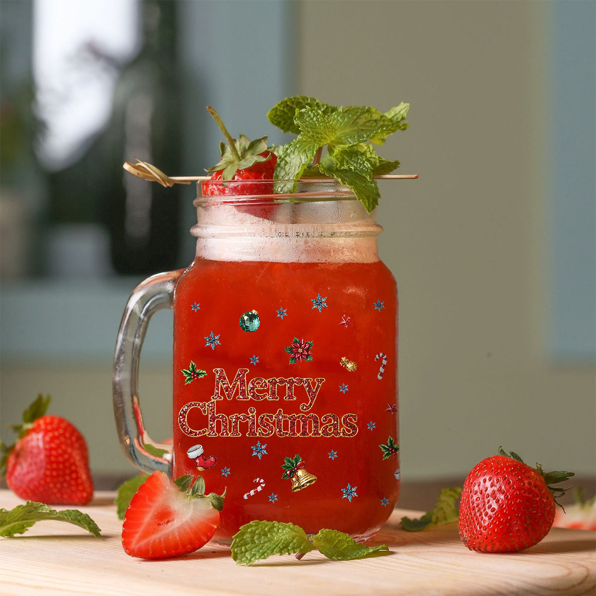 Personalized Merry Christmas Mason Jar Cup with Lid and Straw Mason Jar Cup GradoCreations