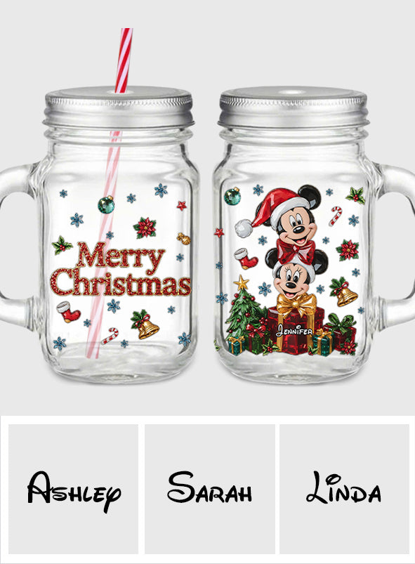 Personalized Merry Christmas Mason Jar Cup with Lid and Straw Mason Jar Cup GradoCreations