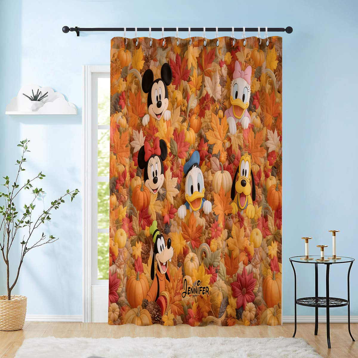Personalized Mouse Autumn Blackout Window Curtain Set Window Curtains GradoCreations
