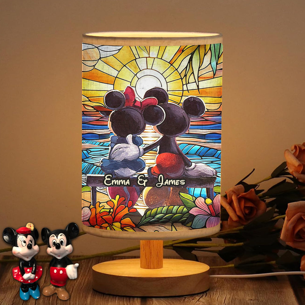 Personalized Mouse Table Lamp with Wood Base Custom Name Gift for Couples Tableside Lamp with Wood Base GradoCreations