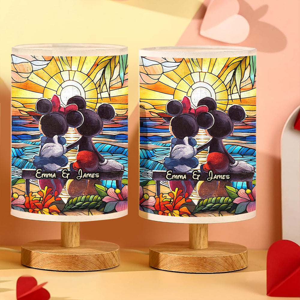 Personalized Mouse Table Lamp with Wood Base Custom Name Gift for Couples Tableside Lamp with Wood Base GradoCreations