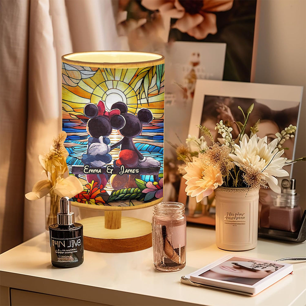 Personalized Mouse Table Lamp with Wood Base Custom Name Gift for Couples Tableside Lamp with Wood Base GradoCreations