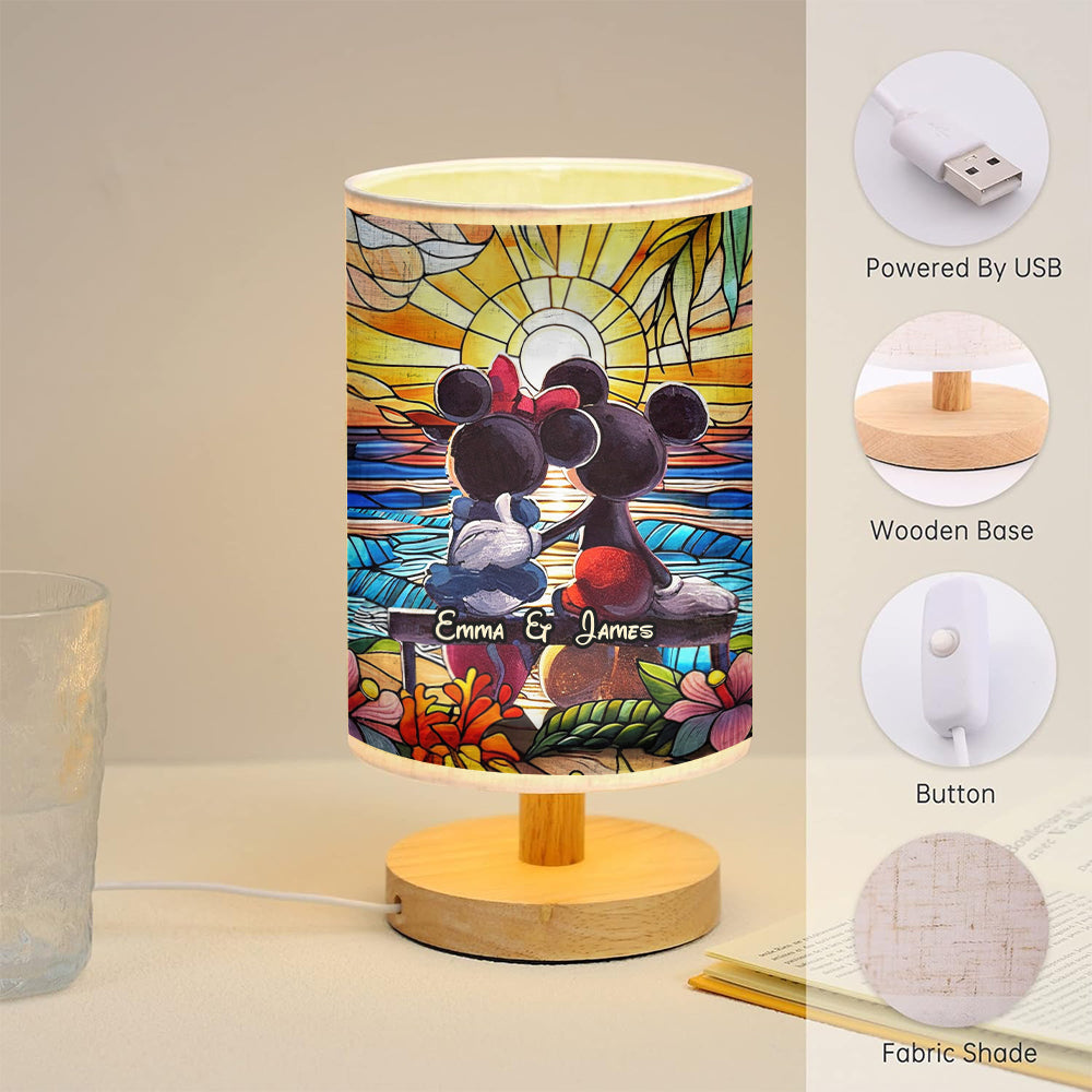 Personalized Mouse Table Lamp with Wood Base Custom Name Gift for Couples Tableside Lamp with Wood Base GradoCreations