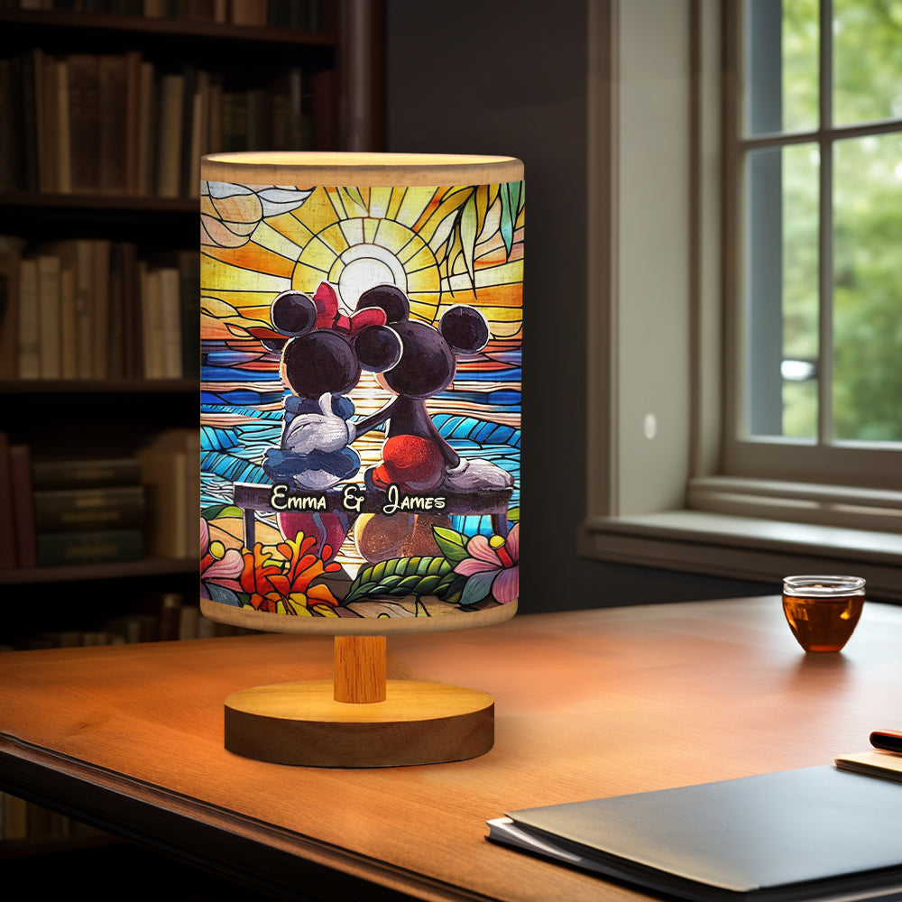 Personalized Mouse Table Lamp with Wood Base Custom Name Gift for Couples Tableside Lamp with Wood Base GradoCreations