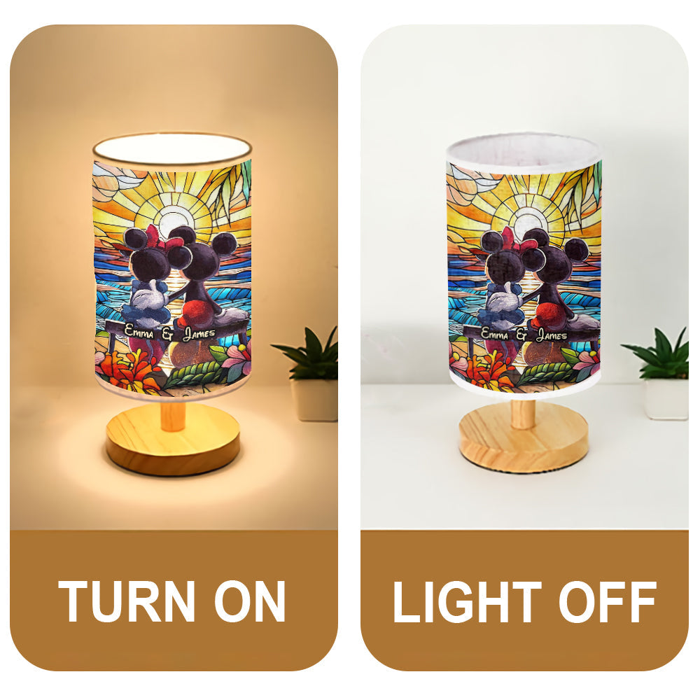 Personalized Mouse Table Lamp with Wood Base Custom Name Gift for Couples Tableside Lamp with Wood Base GradoCreations