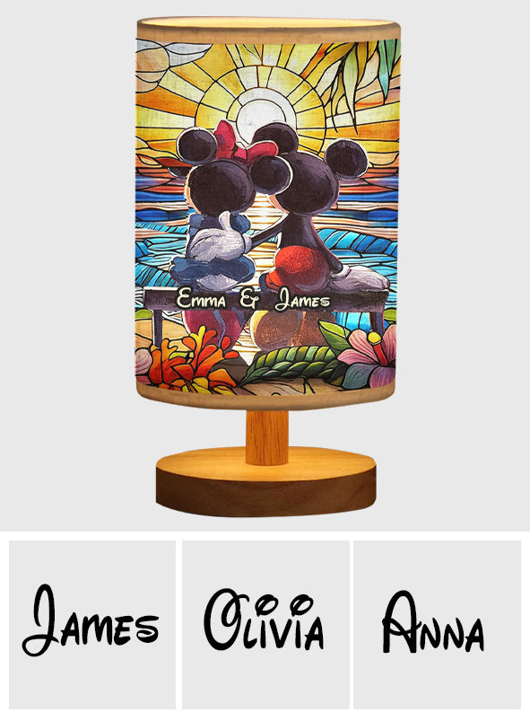 Personalized Mouse Table Lamp with Wood Base Custom Name Gift for Couples Tableside Lamp with Wood Base GradoCreations