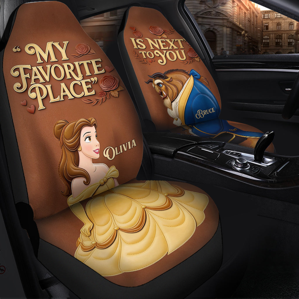 Personalized Beauty and the Beast Seat Covers with Custom Name for Couples Seat covers GradoCreations