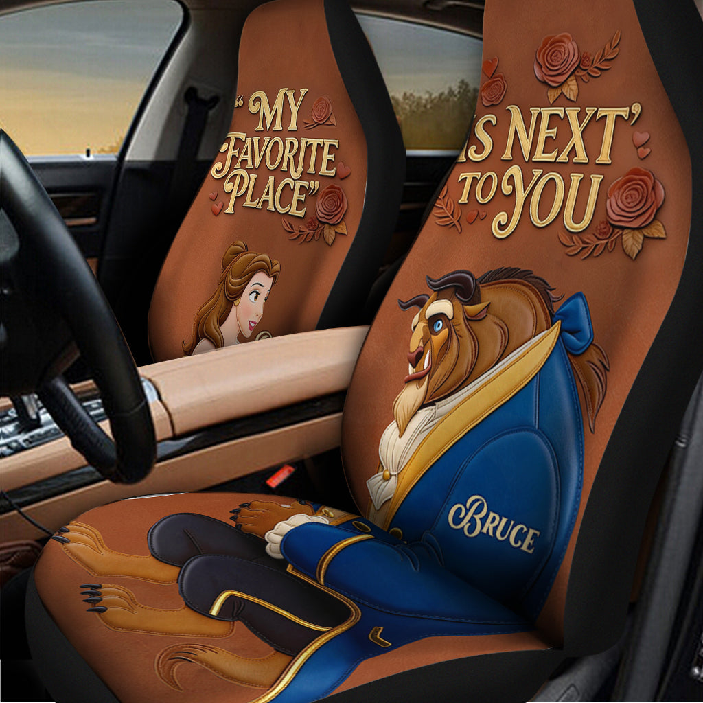 Personalized Beauty and the Beast Seat Covers with Custom Name for Couples Seat covers GradoCreations