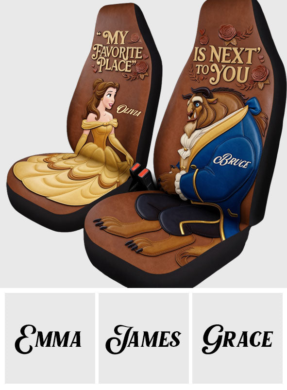 Personalized Beauty and the Beast Seat Covers with Custom Name for Couples Seat covers GradoCreations