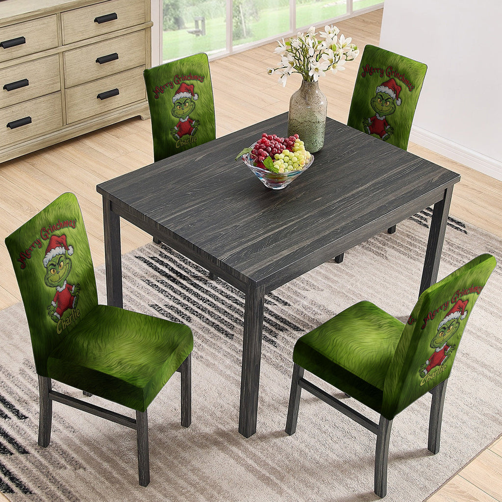 Personalized Grinch Chair Cover Set for Christmas Family Gifts Chair Cover Set GradoCreations