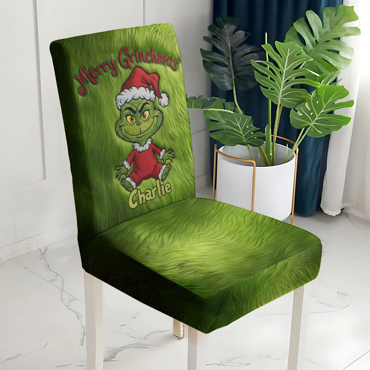 Personalized Grinch Chair Cover Set for Christmas Family Gifts Chair Cover Set GradoCreations